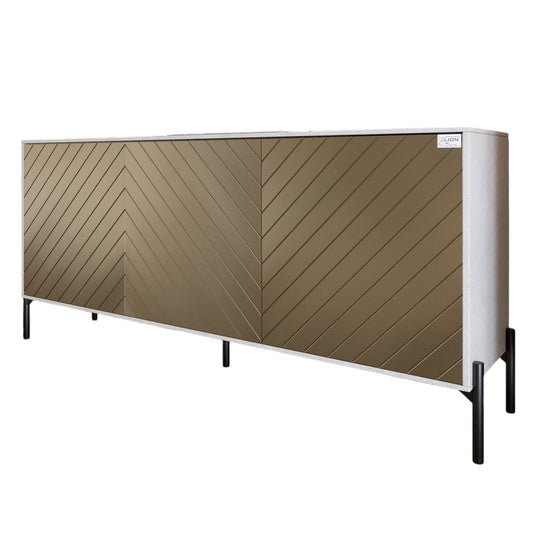 Тумба под телевизор с черными металлическими ножками LION Амарант 168x40x76,5 см Бетон Style/Перламутровый металлик (RAL-7048) 1680x400x765 (LION-043044)