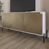 Тумба под телевизор с черными металлическими ножками LION Амарант 168x40x76,5 см Бетон Style/Перламутровый металлик (RAL-7048) 1680x400x765 (LION-043044)