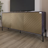 Тумба под телевизор с черными металлическими ножками LION Амарант 168x40x76,5 см Бетон темный/Перламутровый металлик (RAL-7048) 1680x400x765 (LION-043046)