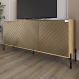 Тумба под телевизор с черными металлическими ножками LION Амарант 168x40x76,5 см Дуб Артизан/Перламутровый металлик (RAL-7048) 1680x400x765 (LION-043034)