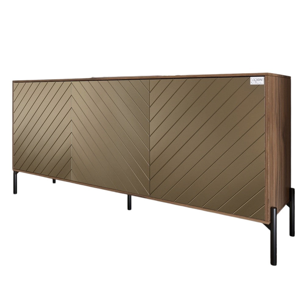 Тумба под телевизор с черными металлическими ножками LION Амарант 168x40x76,5 см Дуб Ливорно/Перламутровый металлик (RAL-7048) 1680x400x765 (LION-043035)