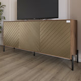 Тумба под телевизор с черными металлическими ножками LION Амарант 168x40x76,5 см Дуб Ливорно/Перламутровый металлик (RAL-7048) 1680x400x765 (LION-043035)