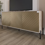 Тумба под телевизор с черными металлическими ножками LION Амарант 168x40x76,5 см Дуб сонома/Перламутровый металлик (RAL-7048) 1680x400x765 (LION-043036)