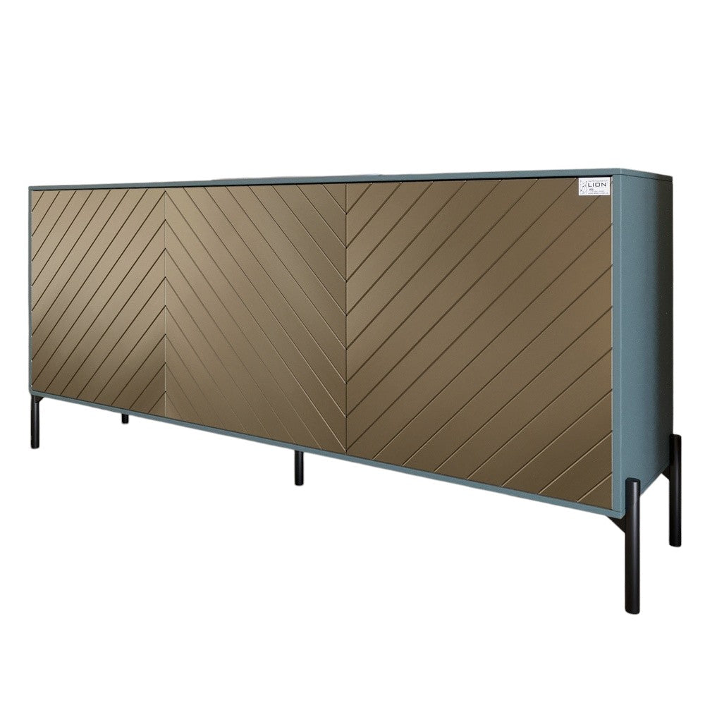 Тумба под телевизор с черными металлическими ножками LION Амарант 168x40x76,5 см Гранит серый/Перламутровый металлик (RAL-7048) 1680x400x765 (LION-043045)