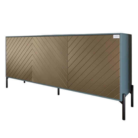 Тумба под телевизор с черными металлическими ножками LION Амарант 168x40x76,5 см Гранит серый/Перламутровый металлик (RAL-7048) 1680x400x765 (LION-043045)