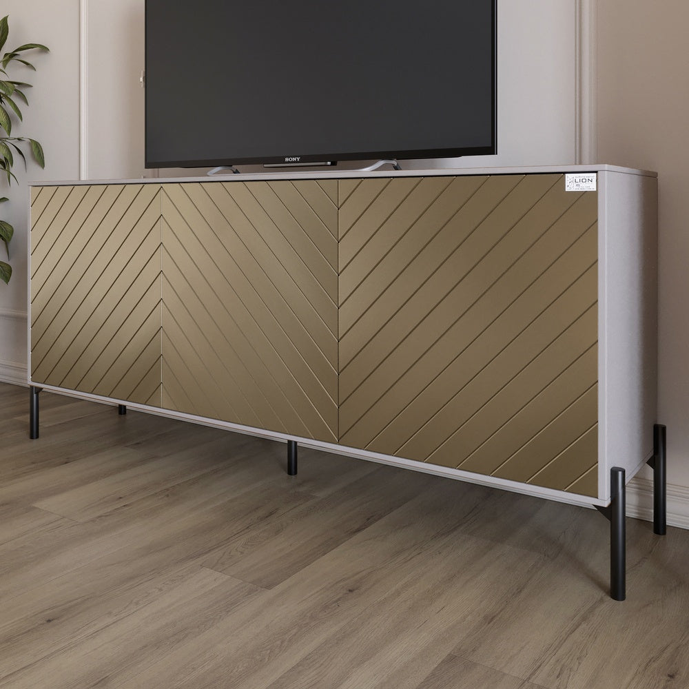 Тумба под телевизор с черными металлическими ножками LION Амарант 168x40x76,5 см Кашемир/Перламутровый металлик (RAL-7048) 1680x400x765 (LION-043038)