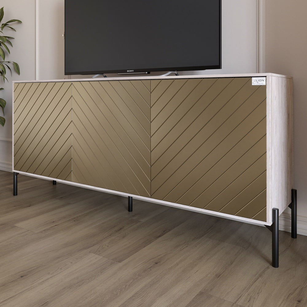 Тумба под телевизор с черными металлическими ножками LION Амарант 168x40x76,5 см Самоа Дымчатый/Перламутровый металлик (RAL-7048) 1680x400x765 (LION-043041)