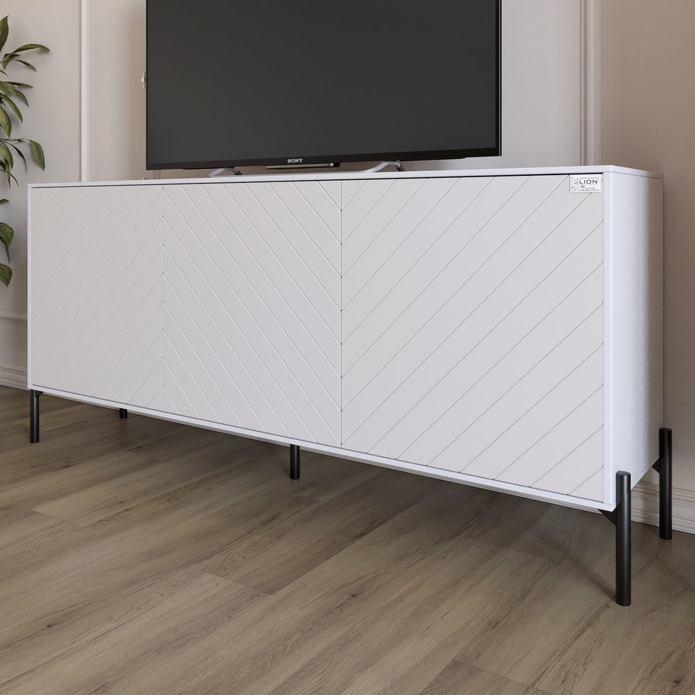 Тумба под телевизор с черными металлическими ножками LION Амарант 168x40x76,5 см Нимфея Альба (белый)/Белый (LION-043031)