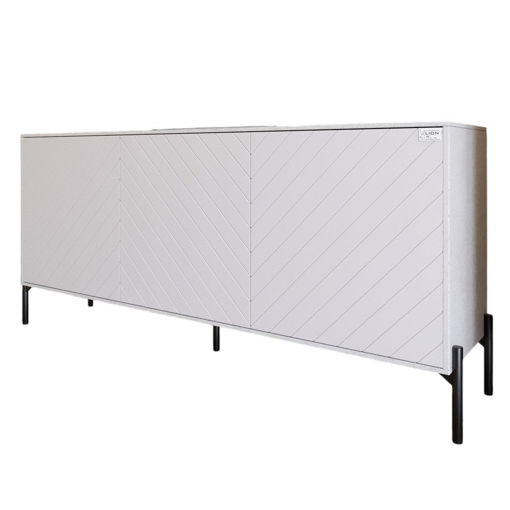 Тумба под телевизор с черными металлическими ножками LION Амарант 168x40x76,5 см Бетон Style/Белый (LION-043028)