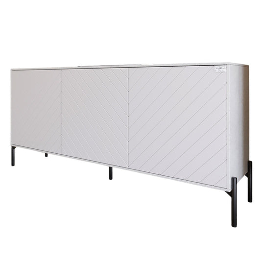 Тумба под телевизор с черными металлическими ножками LION Амарант 168x40x76,5 см Бетон Style/Белый (LION-043028)