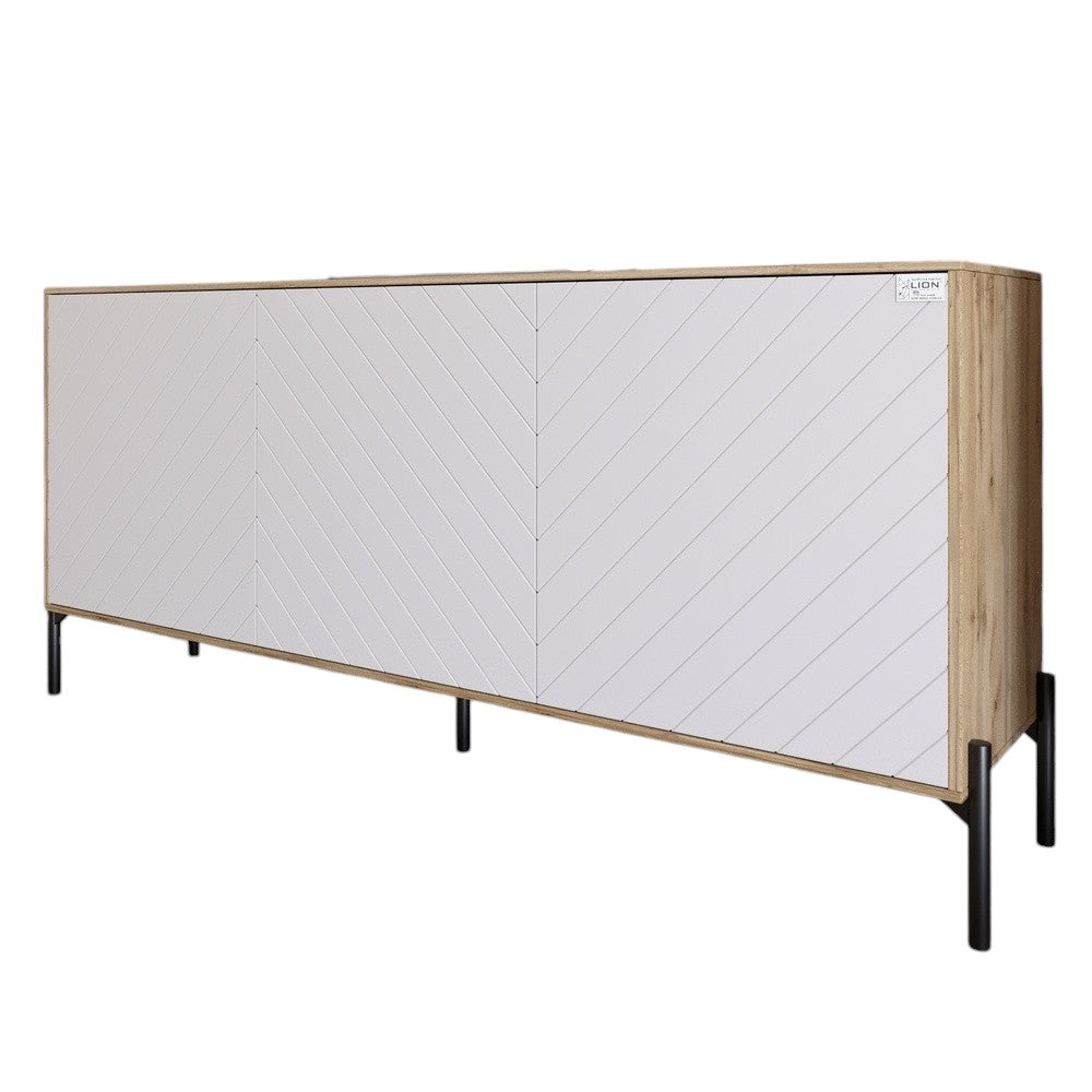 Тумба под телевизор с черными металлическими ножками LION Амарант 168x40x76,5 см Дуб Аппалачи/Белый (LION-043018)