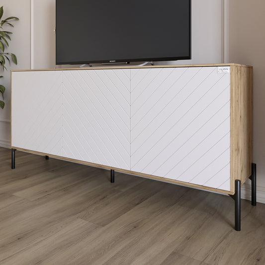 Тумба под телевизор с черными металлическими ножками LION Амарант 168x40x76,5 см Дуб Аппалачи/Белый (LION-043018)