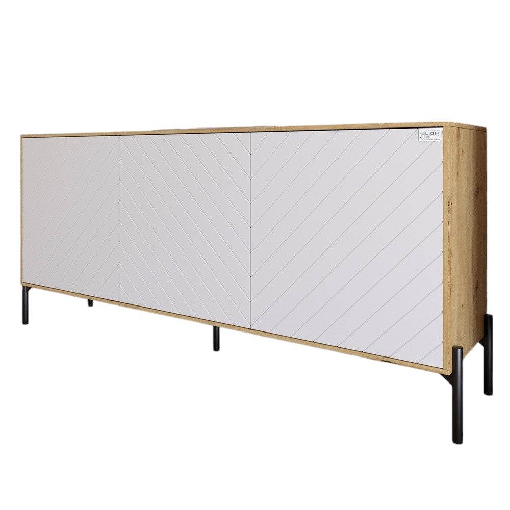 Тумба под телевизор с черными металлическими ножками LION Амарант 168x40x76,5 см Дуб Артизан/Белый (LION-043019)