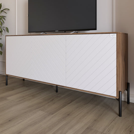 Тумба под телевизор с черными металлическими ножками LION Амарант 168x40x76,5 см Дуб Ливорно/Белый (LION-043020)