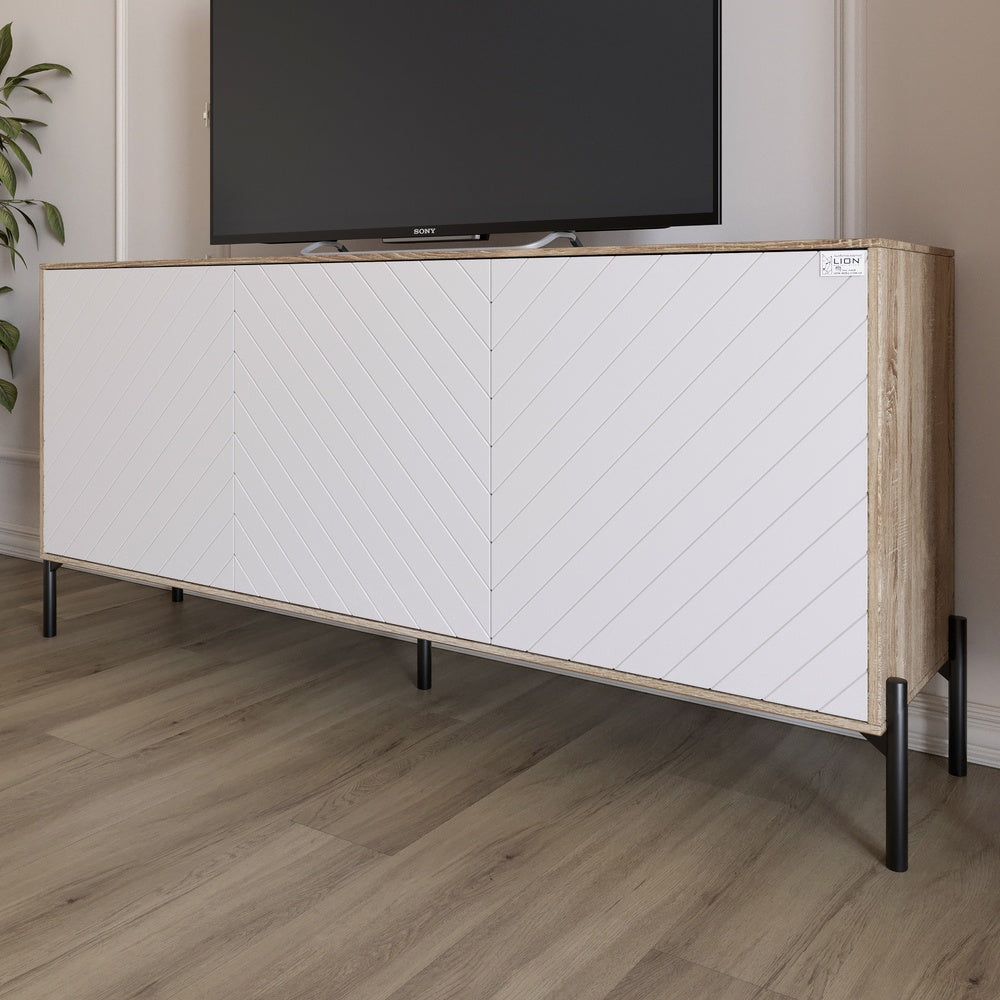 Тумба под телевизор с черными металлическими ножками LION Амарант 168x40x76,5 см Дуб сонома трюфель/Белый (LION-043022)