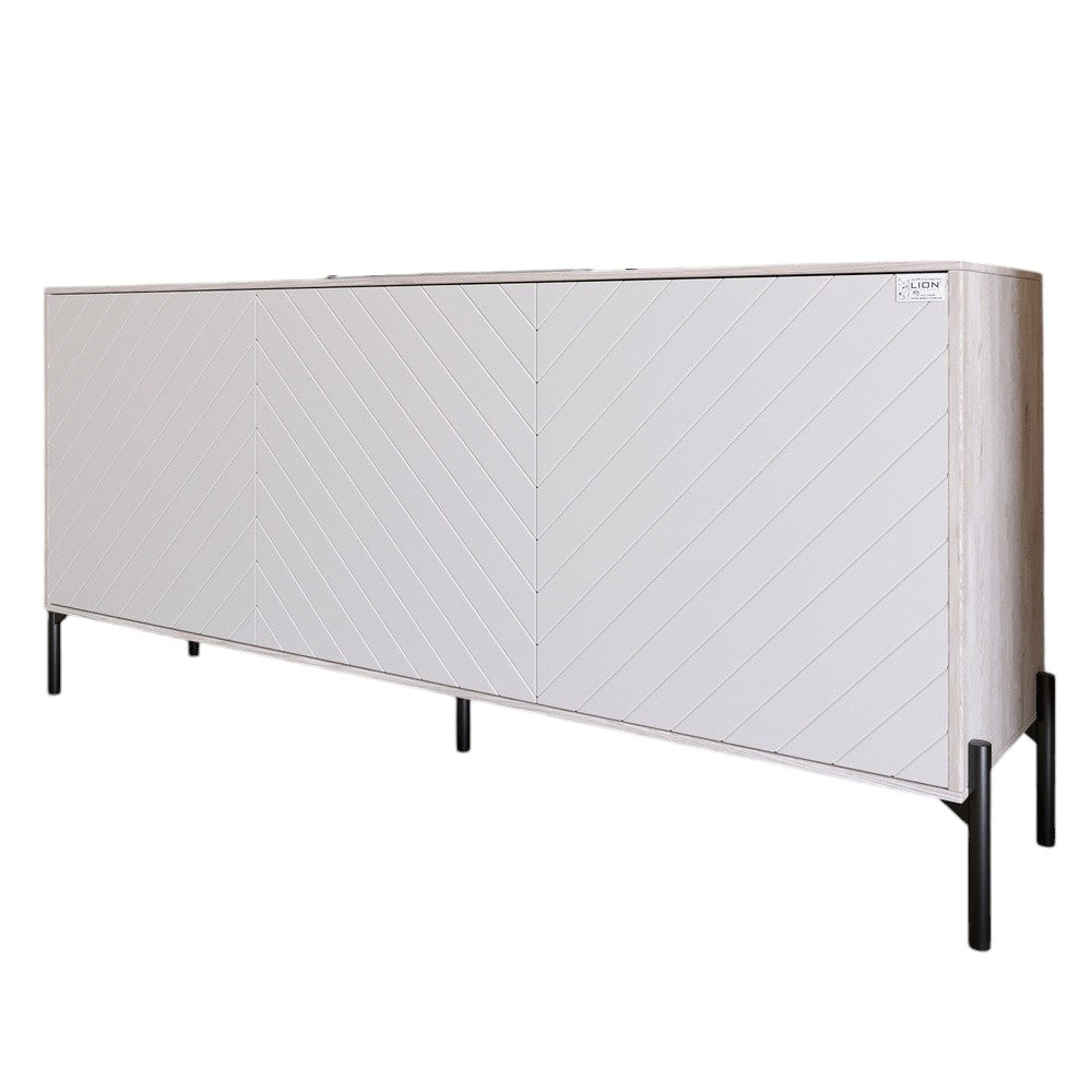 Тумба под телевизор с черными металлическими ножками LION Амарант 168x40x76,5 см Самоа Дымчатый/Белый (LION-043025)