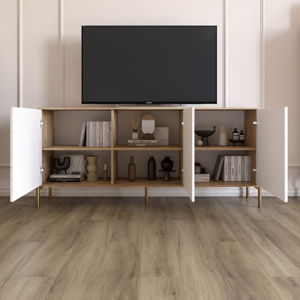 Тумба под телевизор с черными металлическими ножками LION Амарант 168x40x76,5 см Гранит серый/Белый (LION-043029)