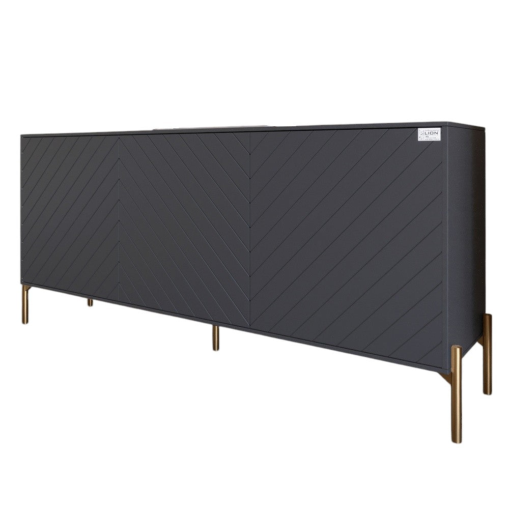 Тумба под телевизор с золотыми металлическими ножками LION Амарант 168x40x76,5 см Антрацит/Графитовый (LION-043063)