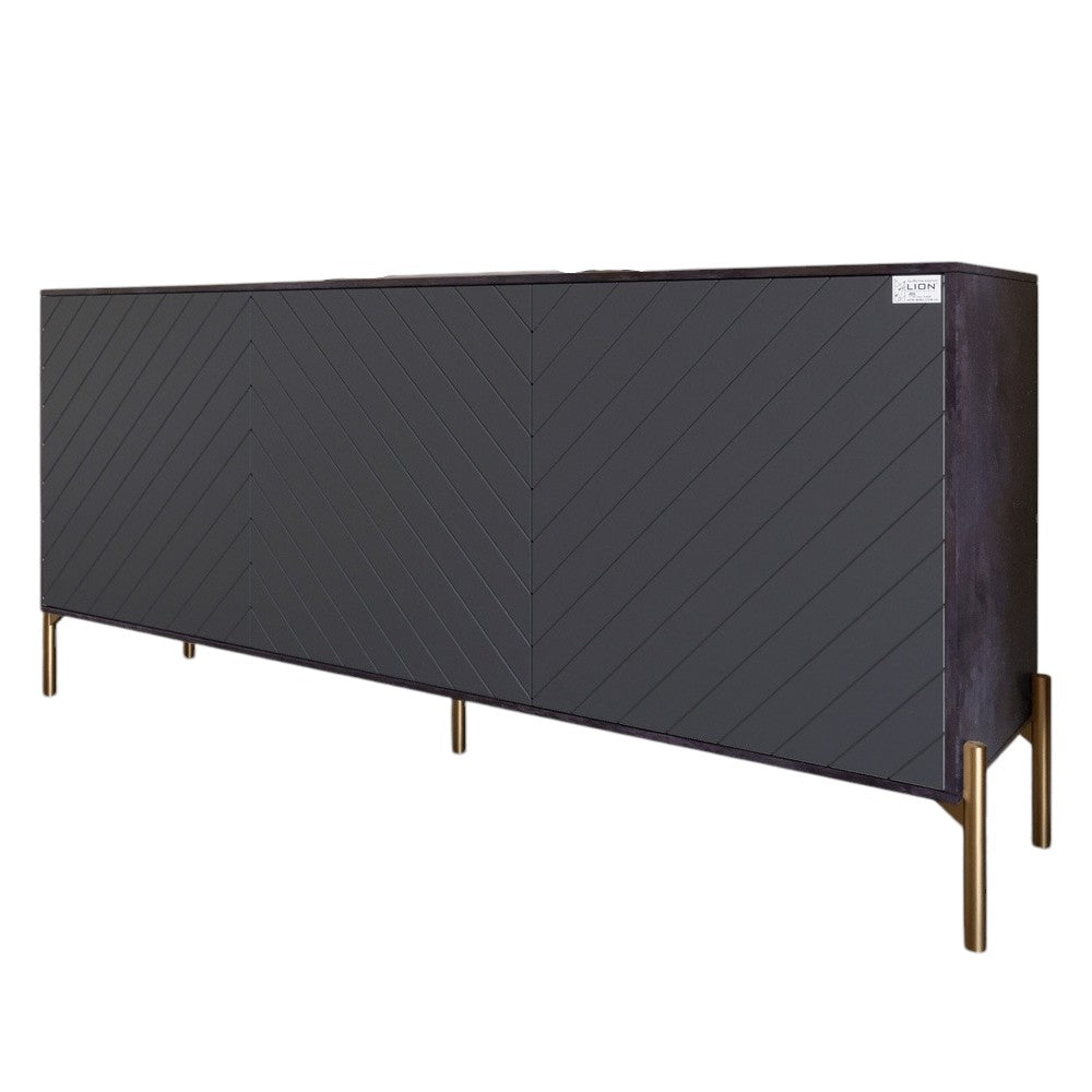 Тумба под телевизор с золотыми металлическими ножками LION Амарант 168x40x76,5 см Бетон темный/Графитовый (LION-043090)