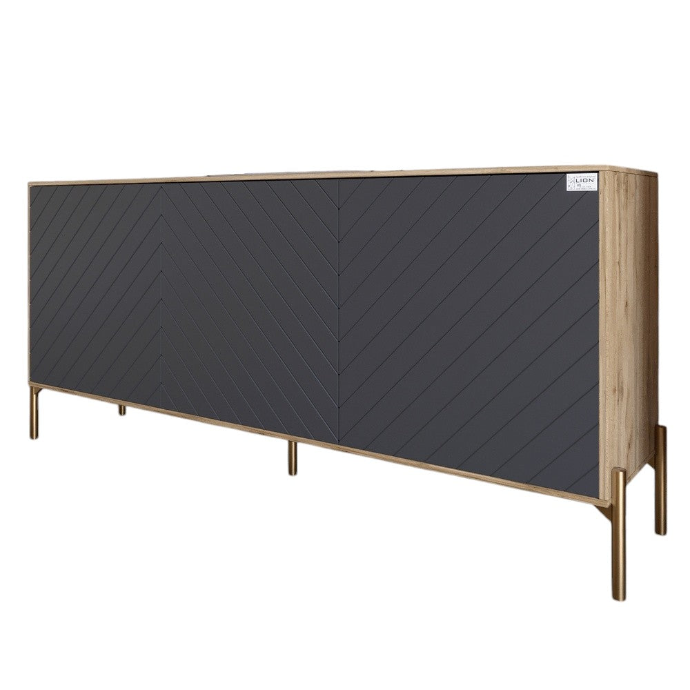 Тумба под телевизор с золотыми металлическими ножками LION Амарант 168x40x76,5 см Дуб Аппалачи/Графитовый (LION-043078)