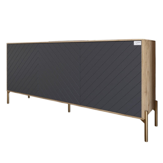 Тумба под телевизор с золотыми металлическими ножками LION Амарант 168x40x76,5 см Дуб Аппалачи/Графитовый (LION-043078)