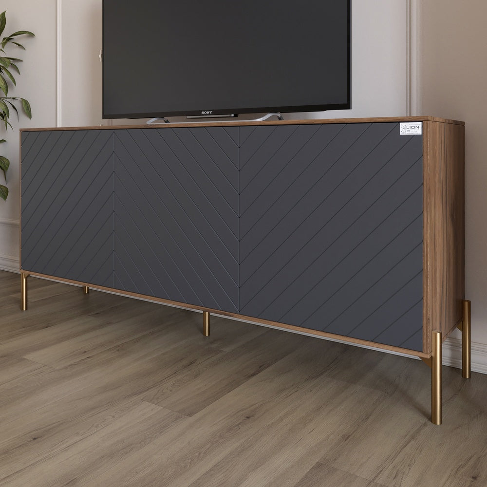 Тумба под телевизор с золотыми металлическими ножками LION Амарант 168x40x76,5 см Дуб Ливорно/Графитовый (LION-043080)