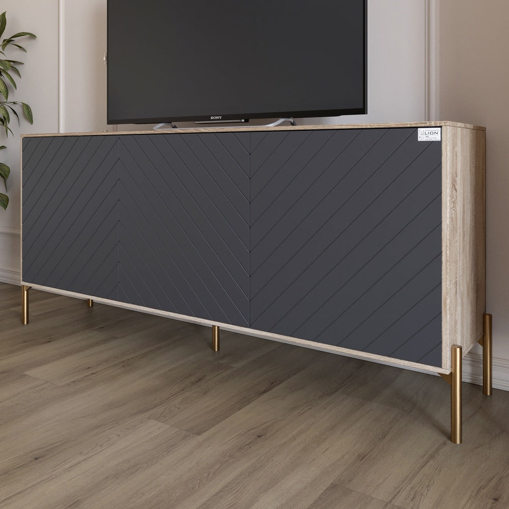 Тумба под телевизор с золотыми металлическими ножками LION Амарант 168x40x76,5 см Дуб сонома/Графитовый (LION-043081)