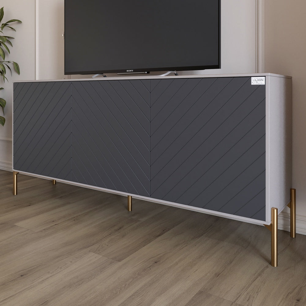 Тумба под телевизор с золотыми металлическими ножками LION Амарант 168x40x76,5 см Кашемир/Графитовый (LION-043083)