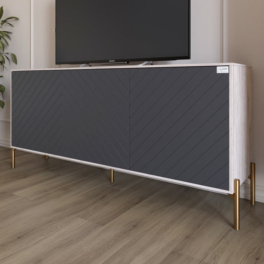 Тумба под телевизор с золотыми металлическими ножками LION Амарант 168x40x76,5 см Самоа Дымчатый/Графитовый (LION-043085)