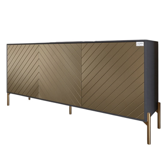 Тумба под телевизор с золотыми металлическими ножками LION Амарант 168x40x76,5 см Антрацит/Перламутровый металлик (RAL-7048) 1680x400x765 (LION-043039)