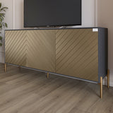 Тумба под телевизор с золотыми металлическими ножками LION Амарант 168x40x76,5 см Антрацит/Перламутровый металлик (RAL-7048) 1680x400x765 (LION-043039)