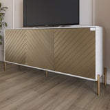 Тумба под телевизор с золотыми металлическими ножками LION Амарант 168x40x76,5 см Бетон Style/Перламутровый металлик (RAL-7048) 1680x400x765 (LION-043059)