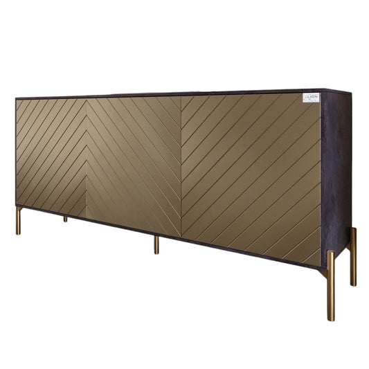 Тумба под телевизор с золотыми металлическими ножками LION Амарант 168x40x76,5 см Бетон темный/Перламутровый металлик (RAL-7048) 1680x400x765 (LION-043061)