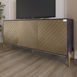 Тумба под телевизор с золотыми металлическими ножками LION Амарант 168x40x76,5 см Бетон темный/Перламутровый металлик (RAL-7048) 1680x400x765 (LION-043061)