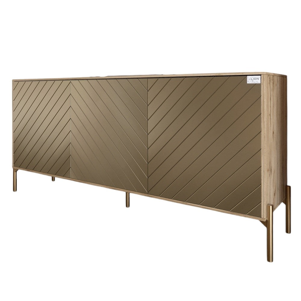 Тумба под телевизор с золотыми металлическими ножками LION Амарант 168x40x76,5 см Дуб Аппалачи/Перламутровый металлик (RAL-7048) 1680x400x765 (LION-043049)