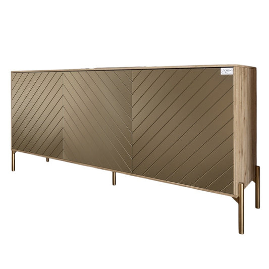 Тумба под телевизор с золотыми металлическими ножками LION Амарант 168x40x76,5 см Дуб Аппалачи/Перламутровый металлик (RAL-7048) 1680x400x765 (LION-043049)