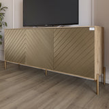 Тумба под телевизор с золотыми металлическими ножками LION Амарант 168x40x76,5 см Дуб Аппалачи/Перламутровый металлик (RAL-7048) 1680x400x765 (LION-043049)