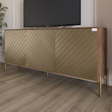 Тумба под телевизор с золотыми металлическими ножками LION Амарант 168x40x76,5 см Дуб Ливорно/Перламутровый металлик (RAL-7048) 1680x400x765 (LION-043051)