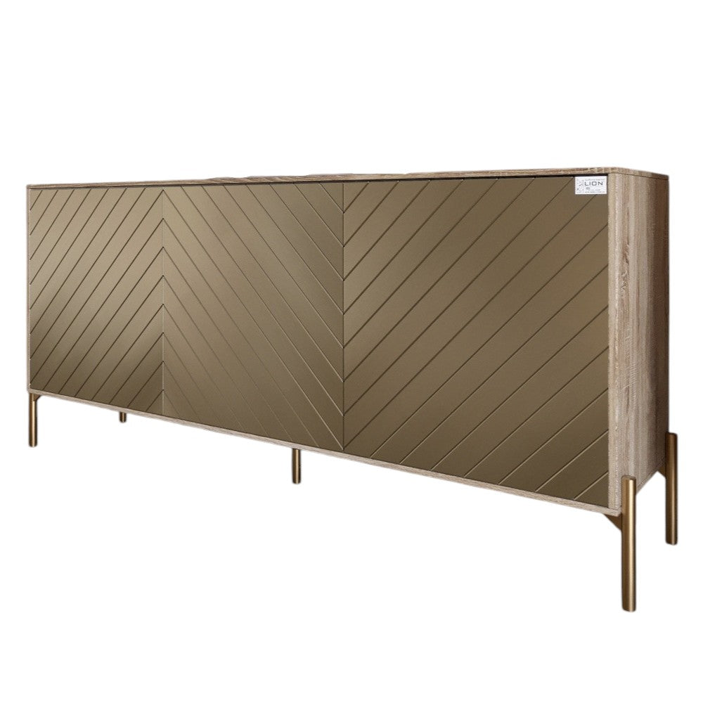 Тумба под телевизор с золотыми металлическими ножками LION Амарант 168x40x76,5 см Дуб сонома трюфель/Перламутровый металлик (RAL-7048) 1680x400x765 (LION-043053)