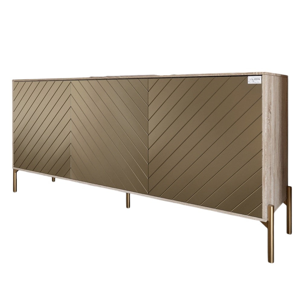 Тумба под телевизор с золотыми металлическими ножками LION Амарант 168x40x76,5 см Дуб сонома/Перламутровый металлик (RAL-7048) 1680x400x765 (LION-043052)