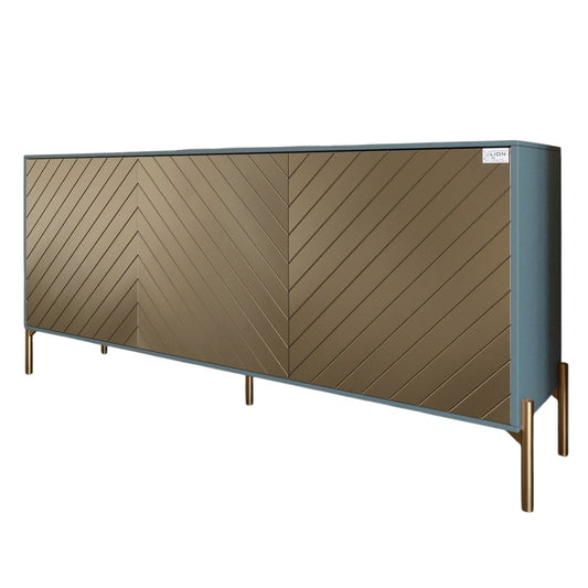 Тумба под телевизор с золотыми металлическими ножками LION Амарант 168x40x76,5 см Гранит серый/Перламутровый металлик (RAL-7048) 1680x400x765 (LION-043060)