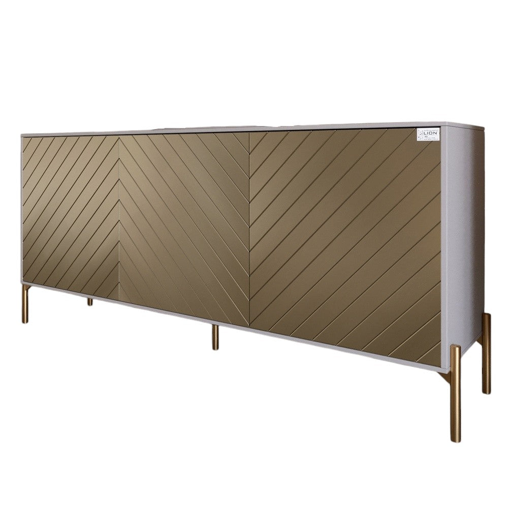 Тумба под телевизор с золотыми металлическими ножками LION Амарант 168x40x76,5 см Кашемир/Перламутровый металлик (RAL-7048) 1680x400x765 (LION-043054)