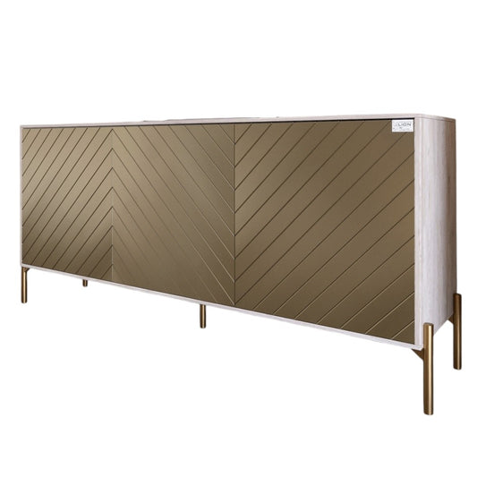 Тумба под телевизор с золотыми металлическими ножками LION Амарант 168x40x76,5 см Самоа Дымчатый/Перламутровый металлик (RAL-7048) 1680x400x765 (LION-043056)