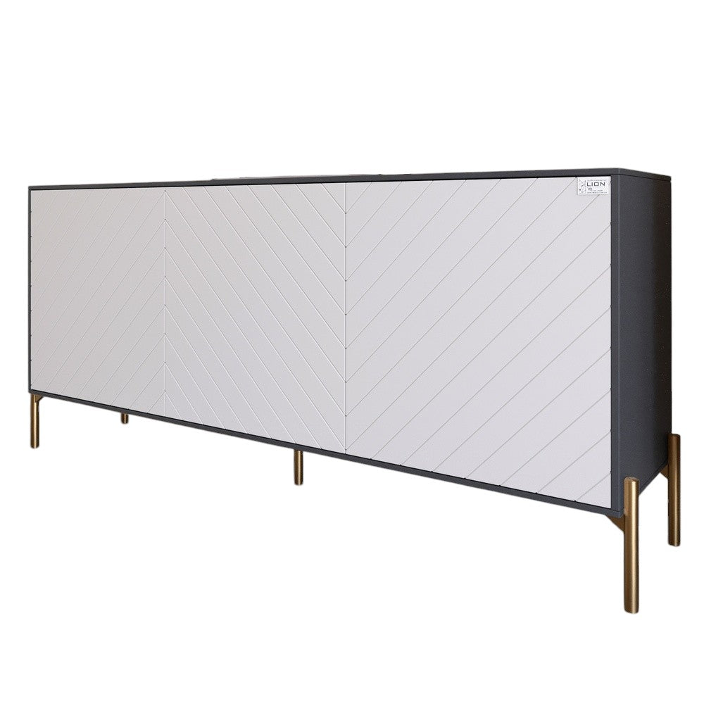 Тумба под телевизор с золотыми металлическими ножками LION Амарант 168x40x76,5 см Антрацит/Белый (LION-043048)