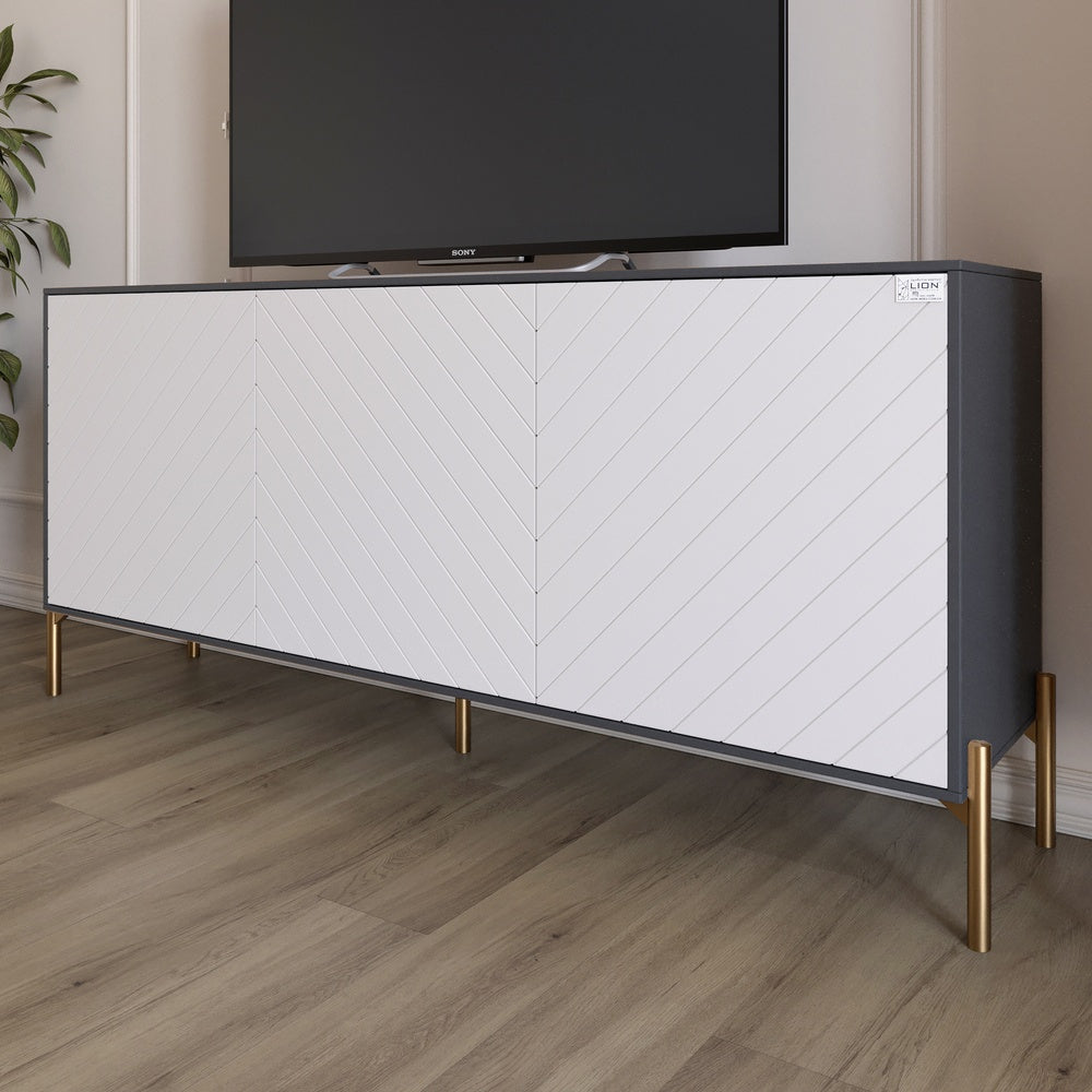 Тумба под телевизор с золотыми металлическими ножками LION Амарант 168x40x76,5 см Антрацит/Белый (LION-043048)