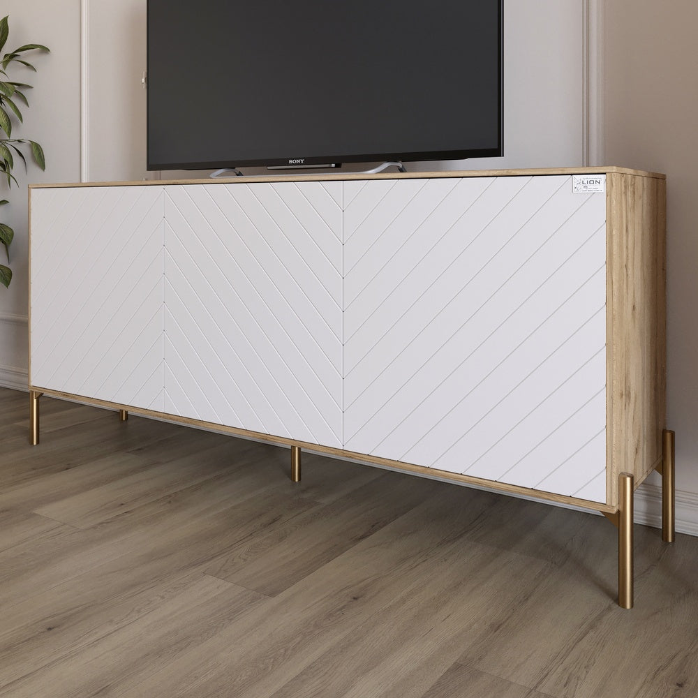 Тумба под телевизор с золотыми металлическими ножками LION Амарант 168x40x76,5 см Дуб Аппалачи/Белый (LION-043064)