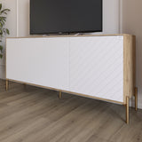 Тумба под телевизор с золотыми металлическими ножками LION Амарант 168x40x76,5 см Дуб Аппалачи/Белый (LION-043064)