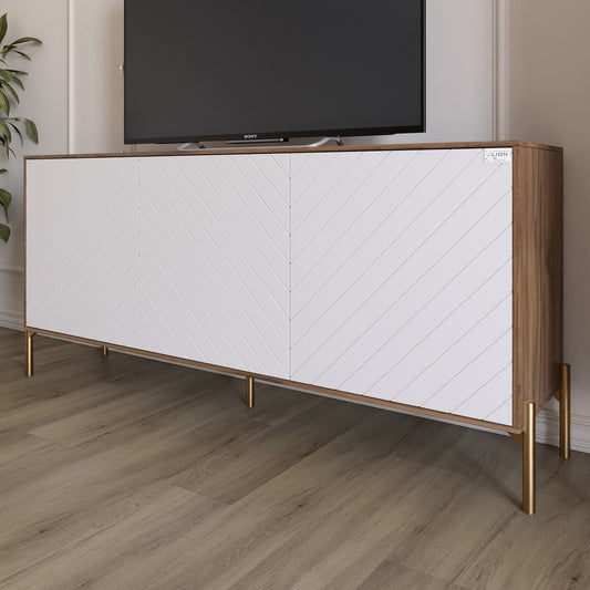 Тумба под телевизор с золотыми металлическими ножками LION Амарант 168x40x76,5 см Дуб Ливорно/Белый (LION-043066)