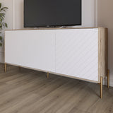 Тумба под телевизор с золотыми металлическими ножками LION Амарант 168x40x76,5 см Дуб сонома трюфель/Белый (LION-043068)