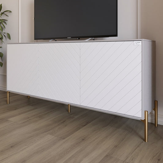 Тумба под телевизор с золотыми металлическими ножками LION Амарант 168x40x76,5 см Кашемир/Белый (LION-043069)